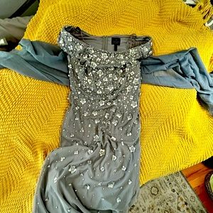 ADRIANNA PAPELL - OFF THE SHOULDER - HAND BEADED BACK SLIT COLUMN GOWN SIZE 12